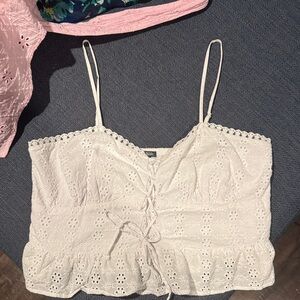 White Eyelet Lace-Up Cami Top - Women